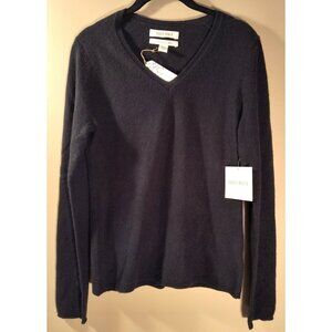 Ellen Tracy Size M Womens V-Neck 100% Cashmere Sweater Long Sleeves Black New